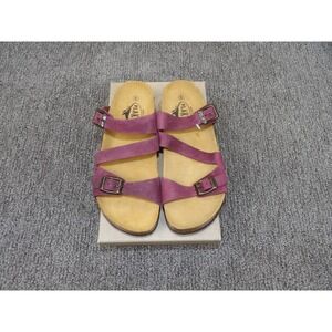 PLAKTON Women's Burgundy Suede Strappy Comfort Sandals EU 40 US 9 Cork Sole NEW